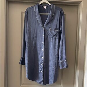 Victoria's Secret Gray/Blue Satin Sleep Shirt with Pink Label